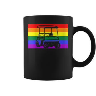 Golf Cart Gay Pride Flag Lgbtq Aesthetic Golfer Pattern Cute Coffee Mug | Mazezy