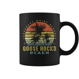 Goose Rocks Beach Retro Palm Sunset - Beach Lover Design Coffee Mug | Mazezy