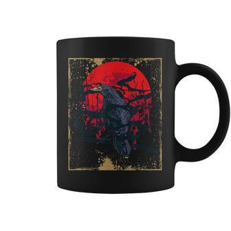 Gothic Raven Red Moon Black Crow Coffee Mug - Seseable
