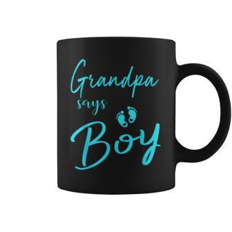 Grandpa Says Boy Cute Gender Reveal Team Blue Gift Coffee Mug | Mazezy
