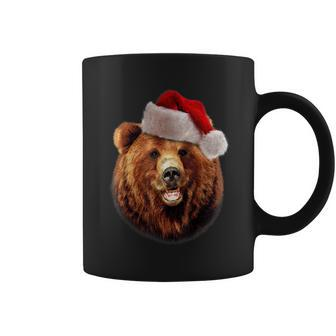 Grizzly Bear In Santa Hat Christmas Coffee Mug | Mazezy