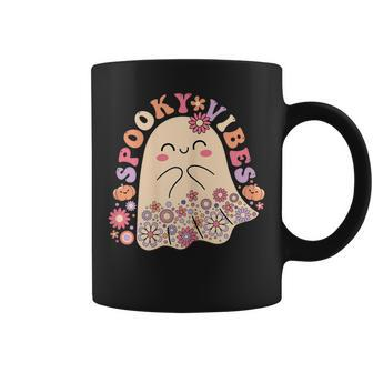 Groovy Cute Kawaii Ghost Floral Spooky Vibes Hippie Pumpkin Coffee Mug