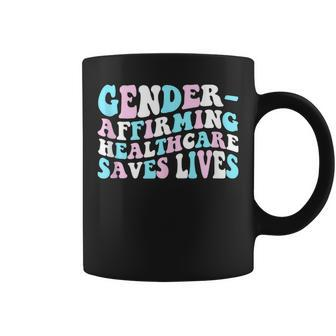 Groovy Gender-Affirming Healthcare Saves Lives Trans Pride Coffee Mug - Seseable