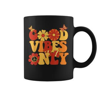 Groovy Good Vibes Only Peace Love 60S 70S Flower Butterfly Coffee Mug - Seseable