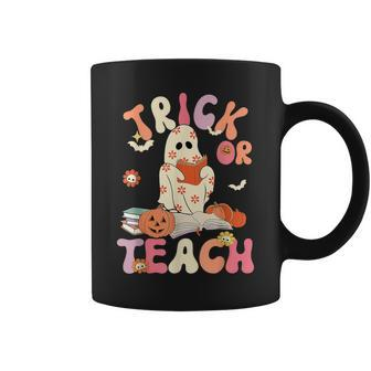 Groovy Halloween Trick Or Teach Retro Floral Ghost Teacher Coffee Mug - Monsterry
