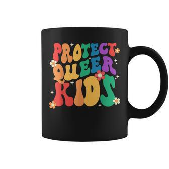 Groovy Heart Shape Protect Queer Kids Lgbt Pride Month Ally Coffee Mug | Mazezy