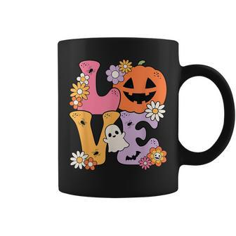 Groovy Love Halloween Floral Pumpkin Ghost Retro Coffee Mug - Thegiftio UK