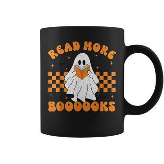 Groovy Read More Books Cute Ghost Retro Halloween Teacher Coffee Mug - Monsterry