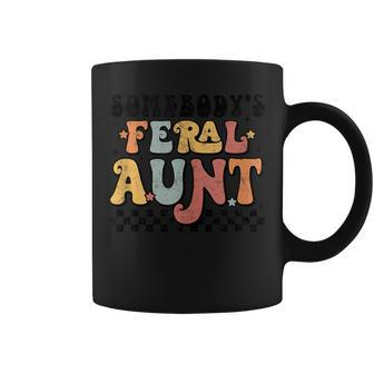 Groovy Somebodys Feral Aunt Mom Retro Funny Mothers Day Gifts For Mom Funny Gifts Coffee Mug | Mazezy