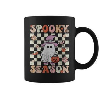 Groovy Spooky Season Cute Ghost Pumpkin Halloween Retro Coffee Mug - Monsterry
