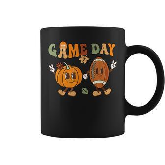 Groovy Thanksgiving Game Day Pumpkin Football Halloween Fall Halloween Coffee Mug | Mazezy