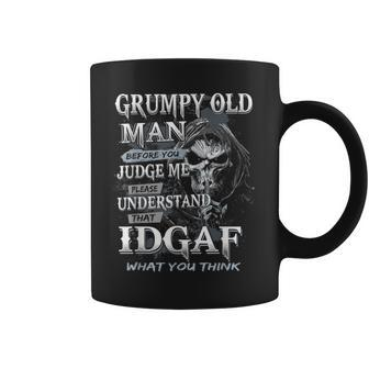 Grumpy Old Man Before You Judge Me Skull Biker Halloween Coffee Mug | Mazezy