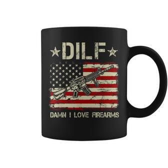 Gun American Flag Dilf Damn I Love Firearms Gift For Mens Coffee Mug | Mazezy