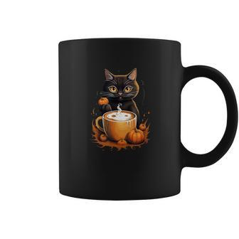 Halloween Black Cat Pumpkin Spice Latte Syrup Creamer Coffee Mug - Monsterry