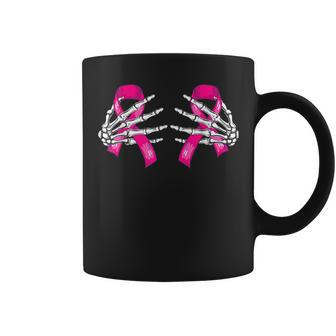 Halloween Boob Skeleton Hand On Breast Cancer Ribbon Coffee Mug | Mazezy