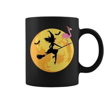 Halloween Flying Witch Broom Pink Flamingo Easy Costume Coffee Mug | Mazezy