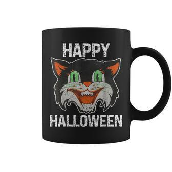 Halloween Happy Black Retro Cat Vintage Fun Cat Coffee Mug | Mazezy