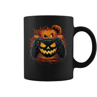 Halloween Jack O Lantern Pumpkin Face Gamer Gaming Coffee Mug | Mazezy
