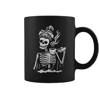 Halloween Skeleton Messy Bun Coffee Costume Mom Coffee Mug | Mazezy