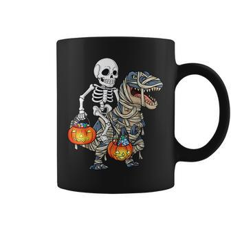 Halloween Skeleton Riding Mummy Dinosaur T Rex Funny Pumpkin Mummy Funny Gifts Coffee Mug | Mazezy
