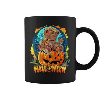 Halloween Special Scary Teddy Bear On Top Of Pumpkin Coffee Mug | Mazezy