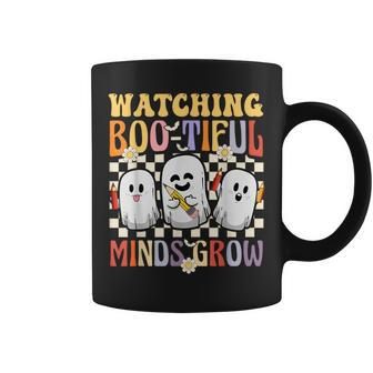 Halloween Teacher Retro Groovy Watching Boo-Tiful Minds Grow Coffee Mug | Mazezy