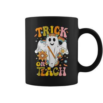 Halloween Trick Or Teach Groovy Retro Ghost Floral Teacher Coffee Mug - Thegiftio UK