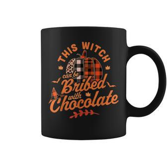 Halloween This Witch Can Be Bribed With Chocolate Fall Plaid Halloween Coffee Mug | Mazezy