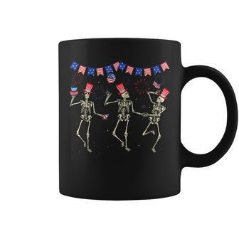 Happy 4Th Of July Dancing Skeleton American Flag Skellies Dancing Funny Gifts Coffee Mug | Mazezy