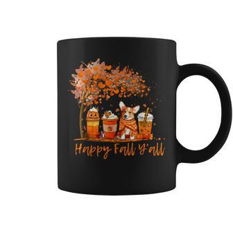 Happy Fall Y'all Autumn Corgi Halloween Pumpkin Spice Latte Coffee Mug - Seseable