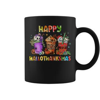 Happy Hallothanksmas Coffee Latte Halloween Thanksgiving For Coffee Lovers Coffee Mug | Mazezy