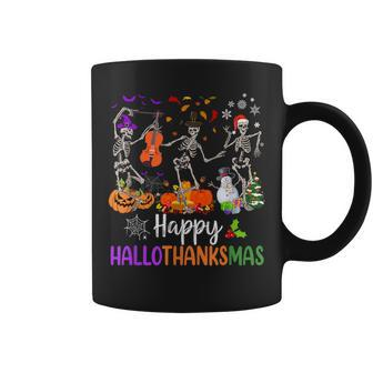 Happy Hallothanksmas Dancing Skeleton Halloween Thanksgiving Coffee Mug | Mazezy