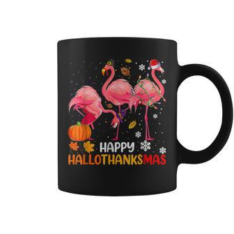 Happy Hallothanksmas Flamingo Halloween Thanksgiving Coffee Mug - Monsterry