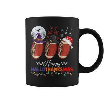 Happy Hallothanksmas Football Halloween Thanksgiving Xmas Coffee Mug - Seseable