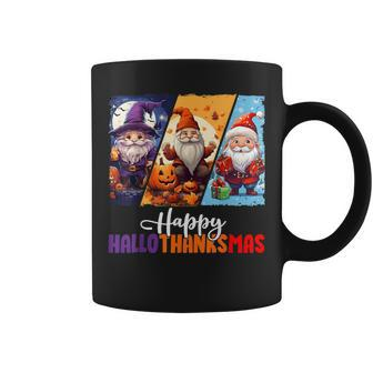 Happy Hallothanksmas Gnomes Halloween Thanksgiving Christmas Coffee Mug | Mazezy