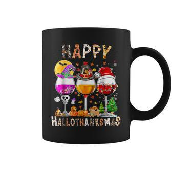 Happy Hallothanksmas Wine Glasses Halloween Thanksgiving Coffee Mug - Seseable