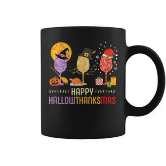 Happy Hallowthanksmas Wine Glass All Holidays Party Coffee Mug | Mazezy