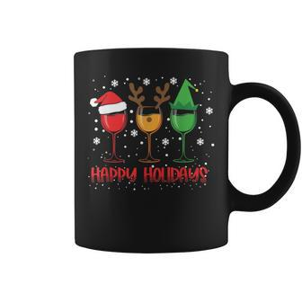 Happy Holidays Santa Three Red Wine Glasses Christmas Spirit Coffee Mug | Mazezy