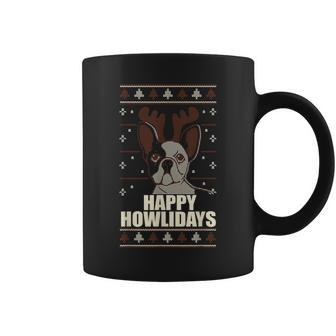 Happy Howlidays Ugly Christmas Sweater Frenchie Dog Meme Coffee Mug - Monsterry