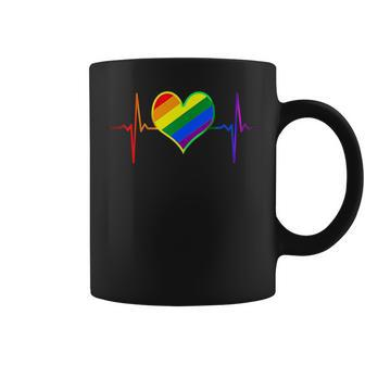 Heart Beat Pulse Lgbtq Community Pride Month Rainbow Heart Coffee Mug | Mazezy