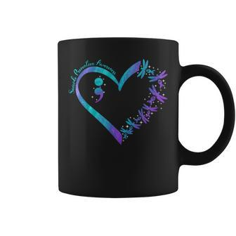 Heart Dragonfly Purple And Teal Suicide Prevention Awareness Coffee Mug | Mazezy