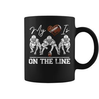My Heart Is On The Line Offensive Lineman Vintage Football Coffee Mug - Monsterry DE