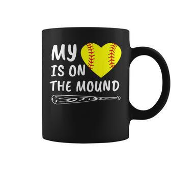 My Heart Is On The Mound Softball Bat Proud Mom Dad Coffee Mug | Mazezy