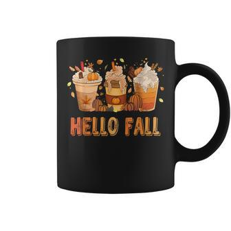 Hello Fall Latte Coffe Pumpkin Fall Y'all Leopard Peace Love Coffee Mug - Seseable