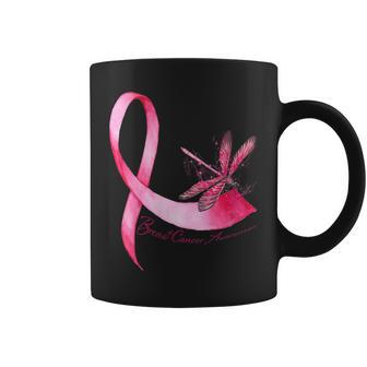 Hippie Dragonfly Pink Ribbon Breast Cancer Awareness Coffee Mug | Mazezy