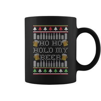 Ho Ho Hold My Beer Ugly Christmas Sweater Drinking Meme Coffee Mug - Monsterry UK