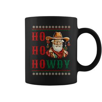 Ho Ho Howdy Ugly Christmas Sweater Style Cowboy Santa Coffee Mug | Mazezy