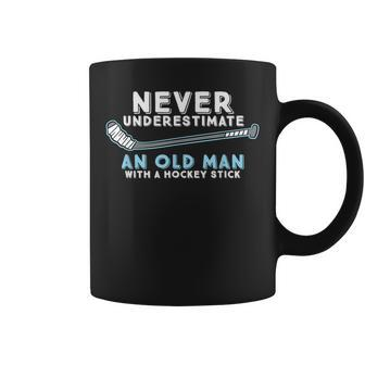 Hockey Grandpa Never Underestimate An Old Man With A Stick Grandpa Funny Gifts Coffee Mug | Mazezy