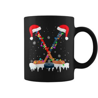 Hockey Santa Hat Christmas Lights Sport Boys Xmas Pjs Coffee Mug - Thegiftio UK