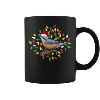 Holiday Xmas Lighting Santa Hat Red Breasted Nuthatch Bird Coffee Mug | Mazezy
